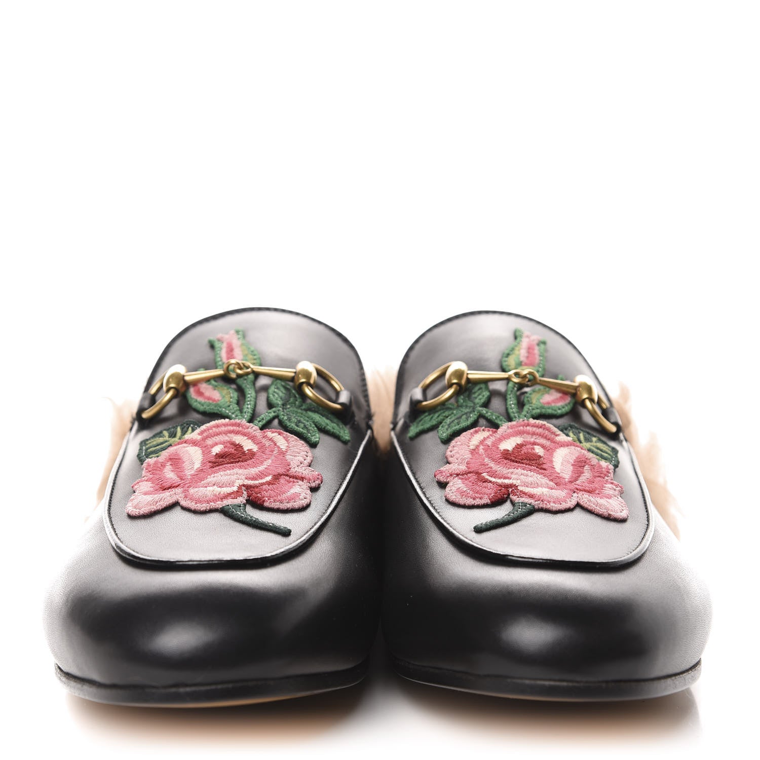 Gucci Calfskin Fur Flower Embroidered Princetown Slippers 41 Black 2 of 9