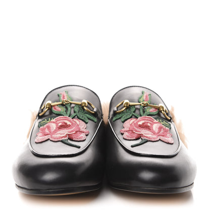 Gucci Calfskin Fur Flower Embroidered Princetown Slippers 41 Black 2 of 9