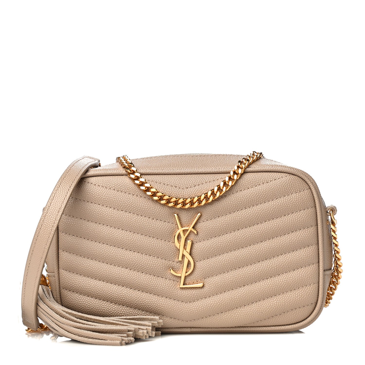 Saint Laurent Grain De Poudre Matelasse Monogram Mini Lou Camera Bag Dark Beige 1 of 11