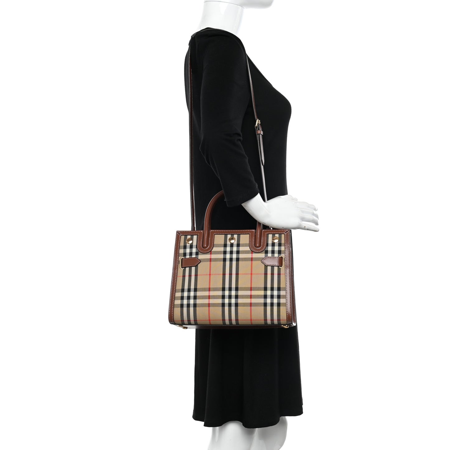 Calfskin Vintage Check Mini Two Handle Title Bag Archive Beige