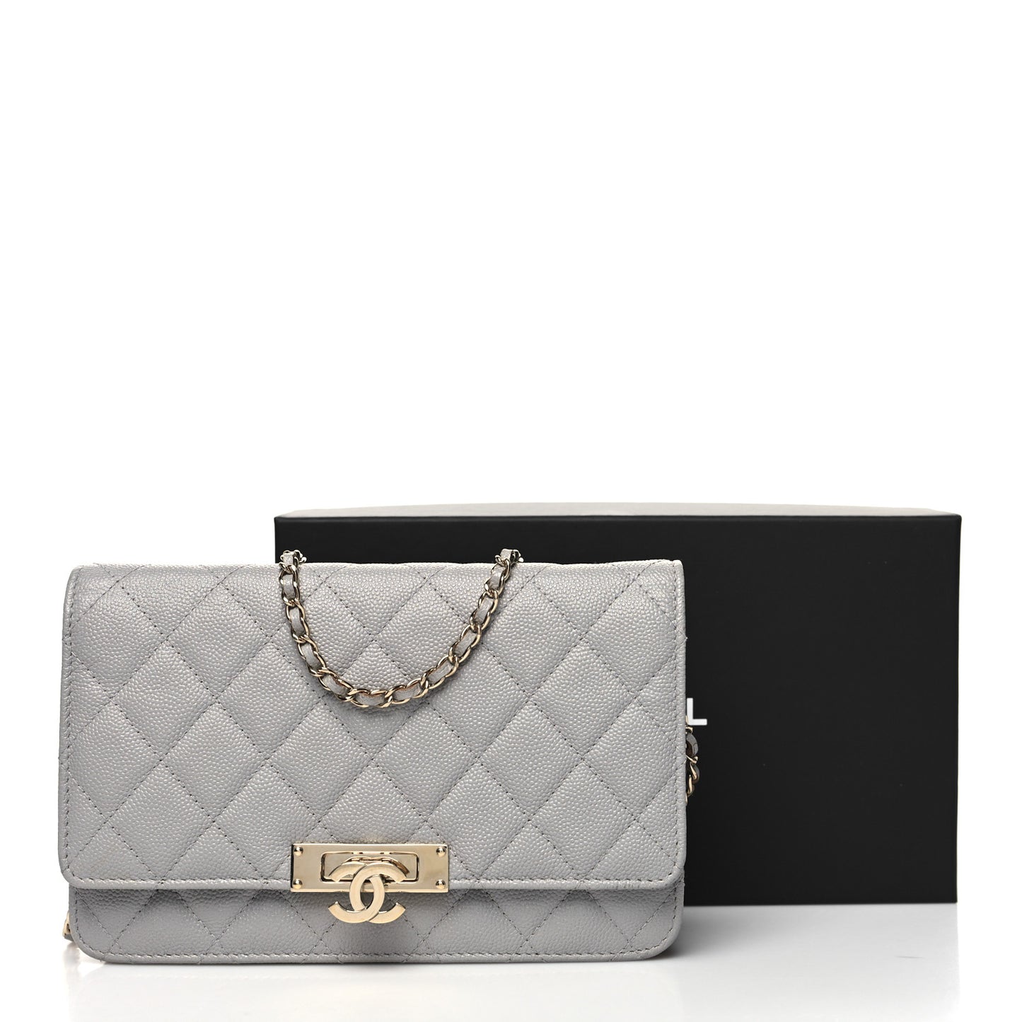 Caviar Quilted Golden Class Wallet On Chain WOC Gray