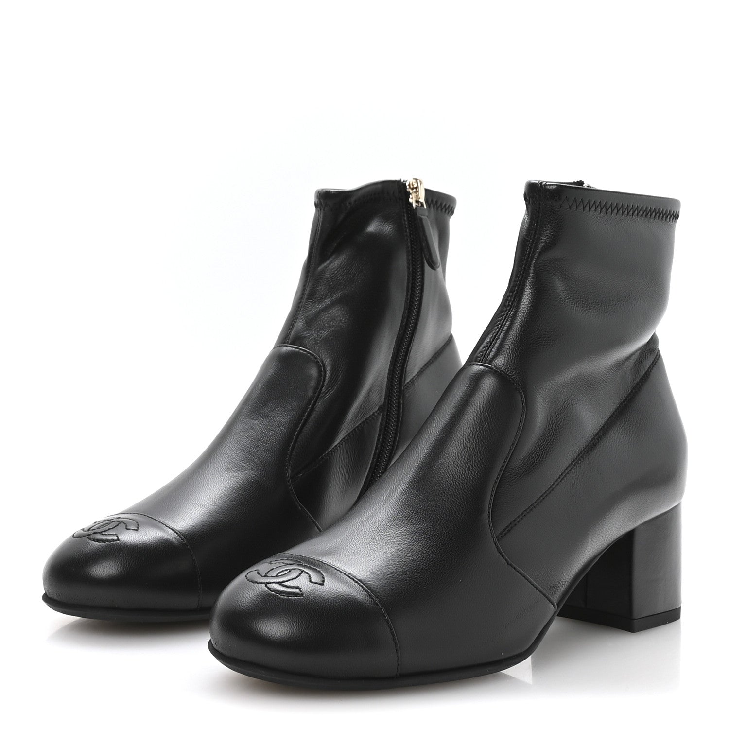 Chanel Stretch Lambskin Cap Toe CC Short Boots 37.5 Black 4 of 8
