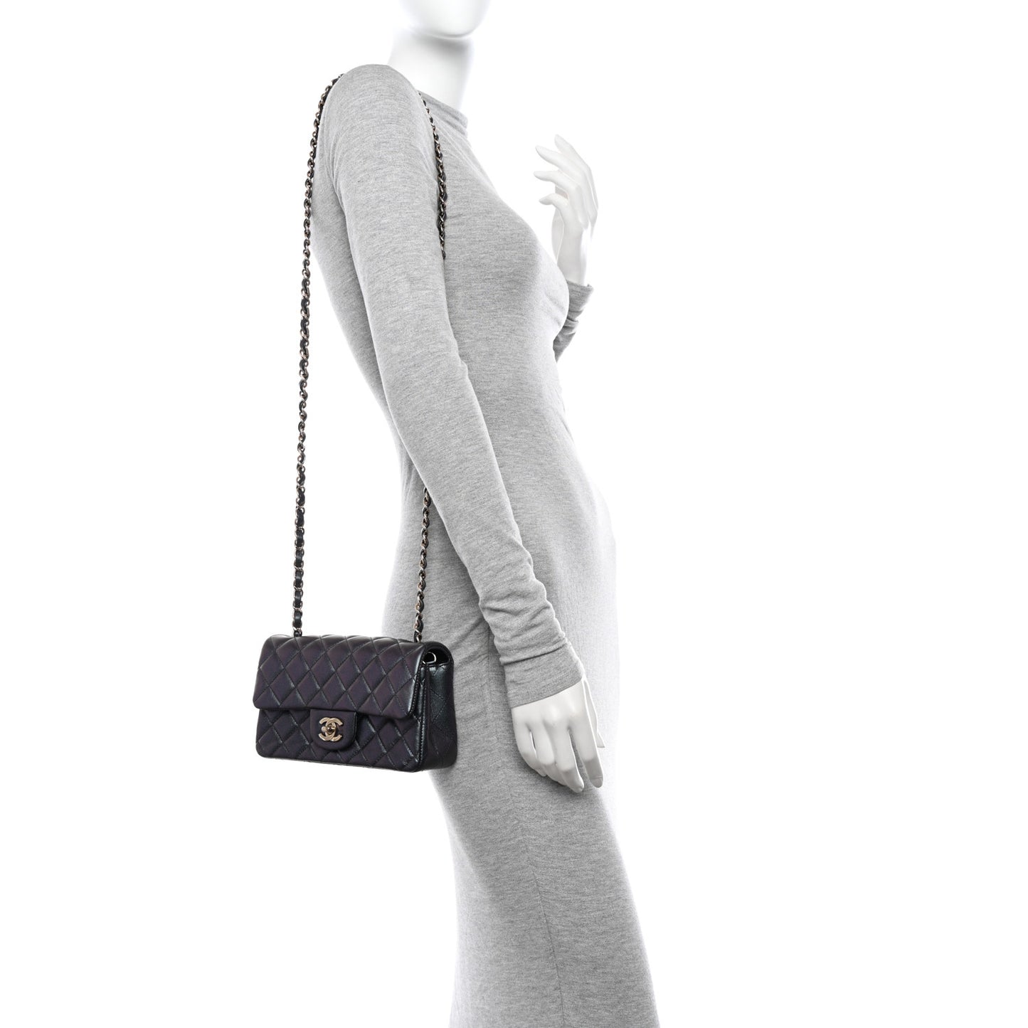 Iridescent Lambskin Quilted Mini Rectangular Flap Black