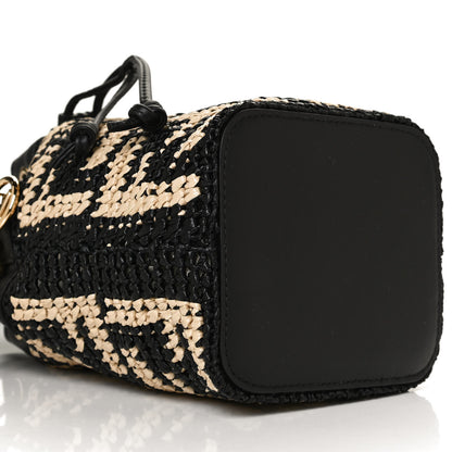 Fendi Raffia Vitello Seta F is Fendi FF Woven Mini Mon Tresor Bucket Bag Black Natural 5 of 12