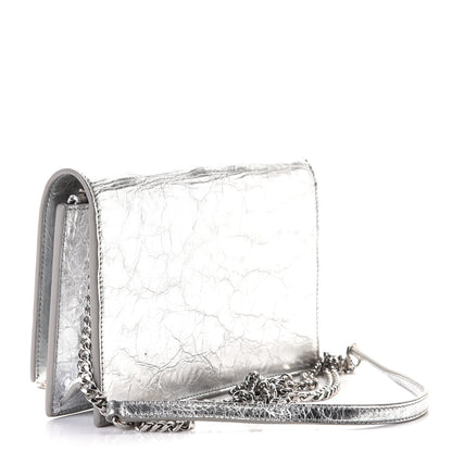 Saint Laurent Metallic Crackled Calfskin Kate Monogram Tassel Chain Wallet Argento 3 of 7