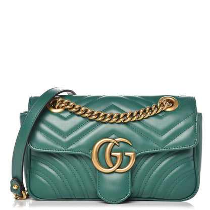 Gucci Calfskin Matelasse Mini GG Marmont Shoulder Bag Emerald Green 1 of 8