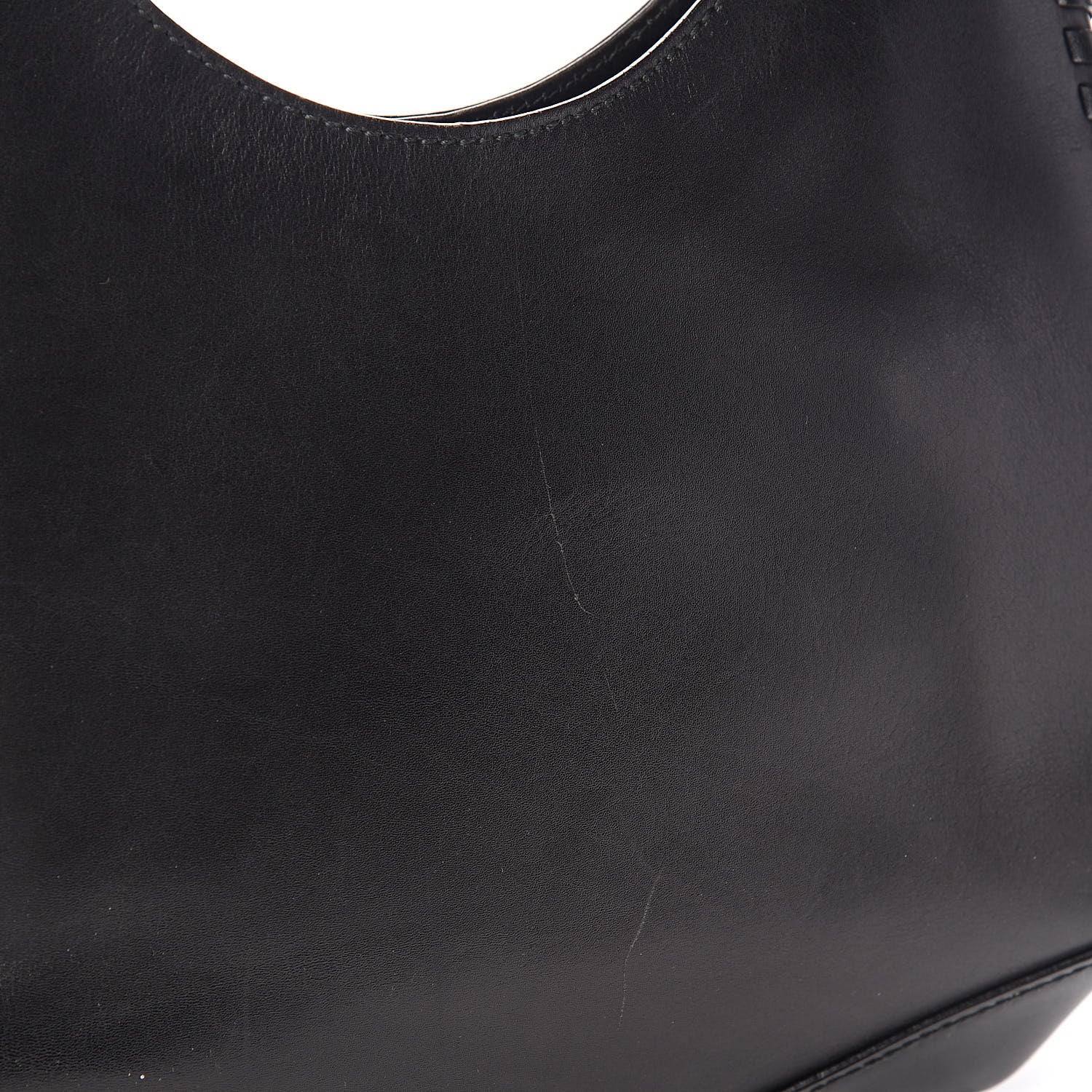 Gucci Calfskin Whipstitch Wooden Handle Small Hobo Black 10 of 11