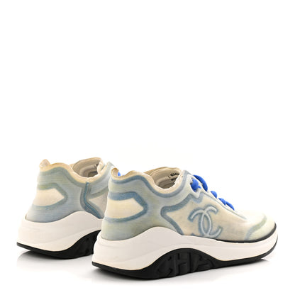 Chanel Calfskin Mesh Lyrca Womens Logo Sneakers 36 White Blue 5 of 9