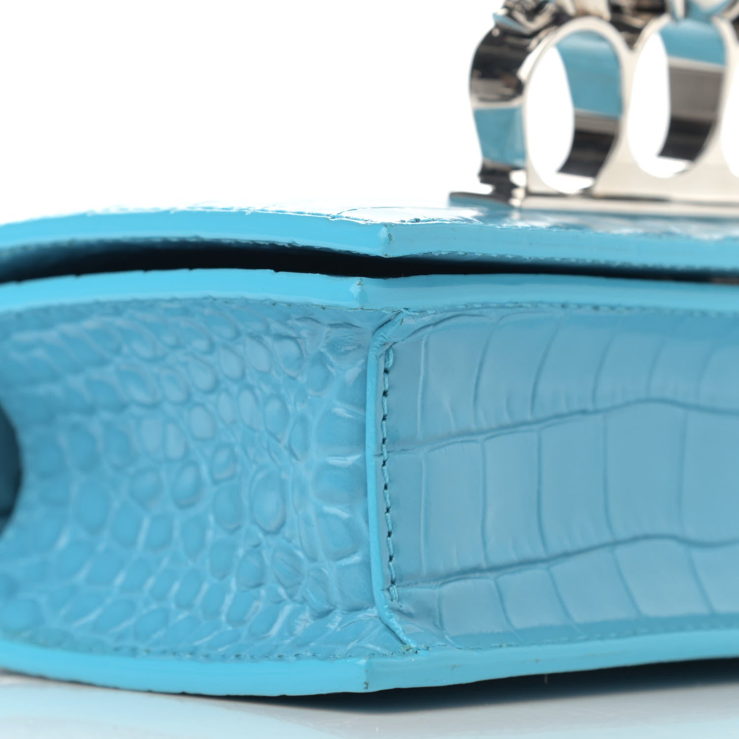 Alexander McQueen Calfskin Crocodile Embossed Knuckle Shoulder Bag Cerulean 9 of 10