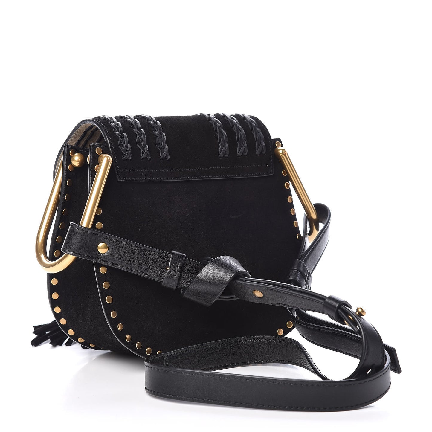 Suede Calfskin Braided Mini Hudson Shoulder Bag Black