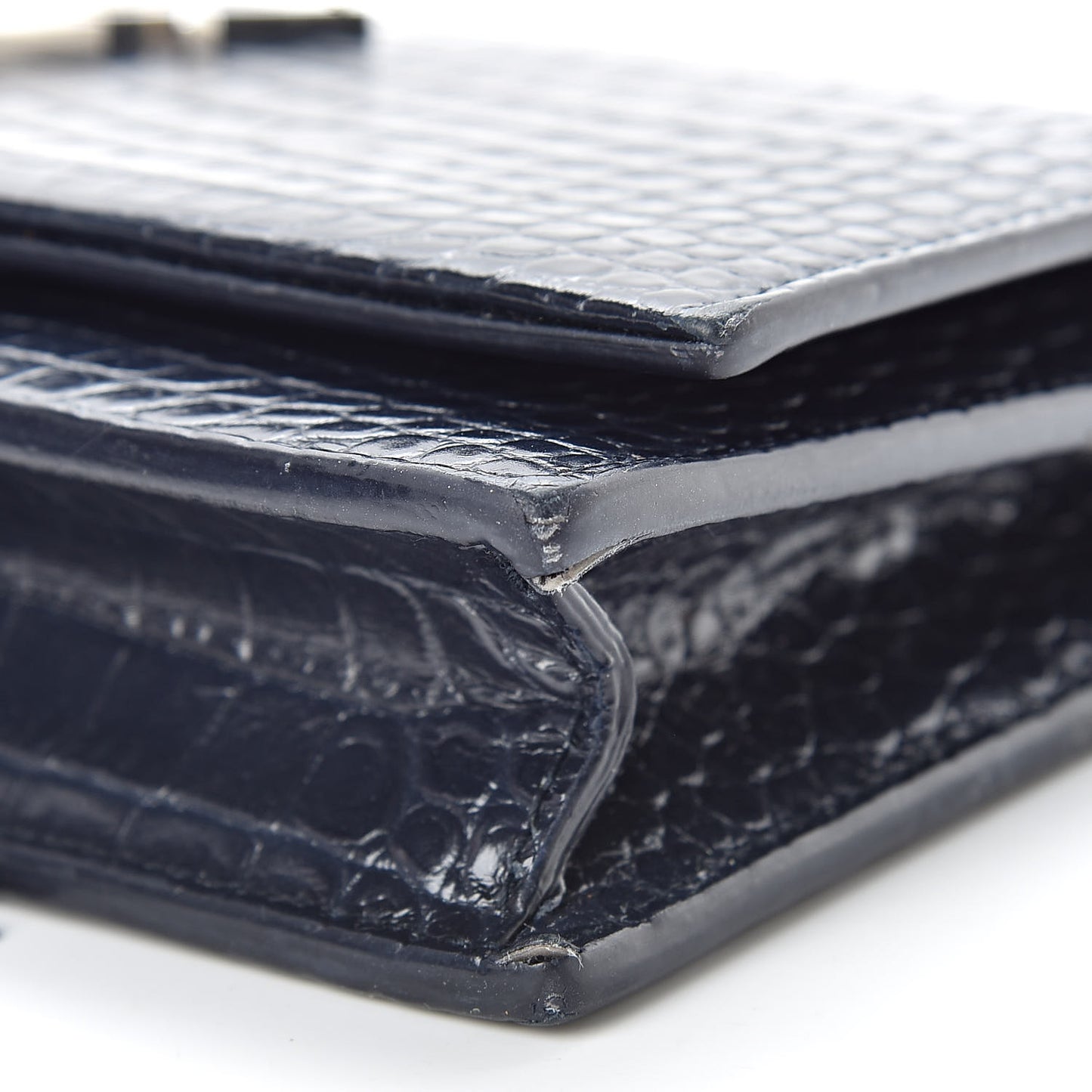 Calfskin Crocodile Embossed Kate Monogram Tassel Chain Wallet Deep Marine