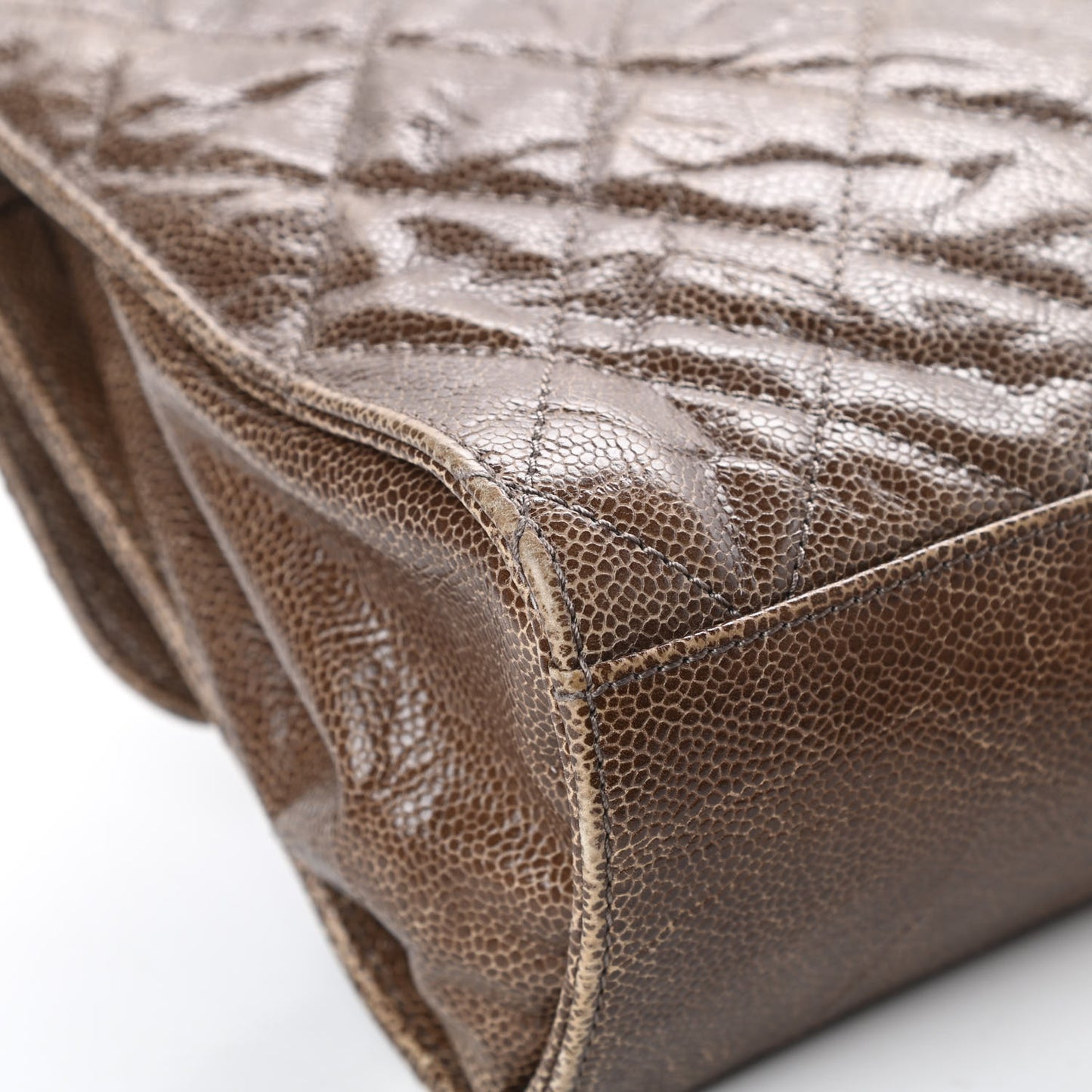 Crumpled Grained Calfskin Jumbo CC Crave Flap Beige