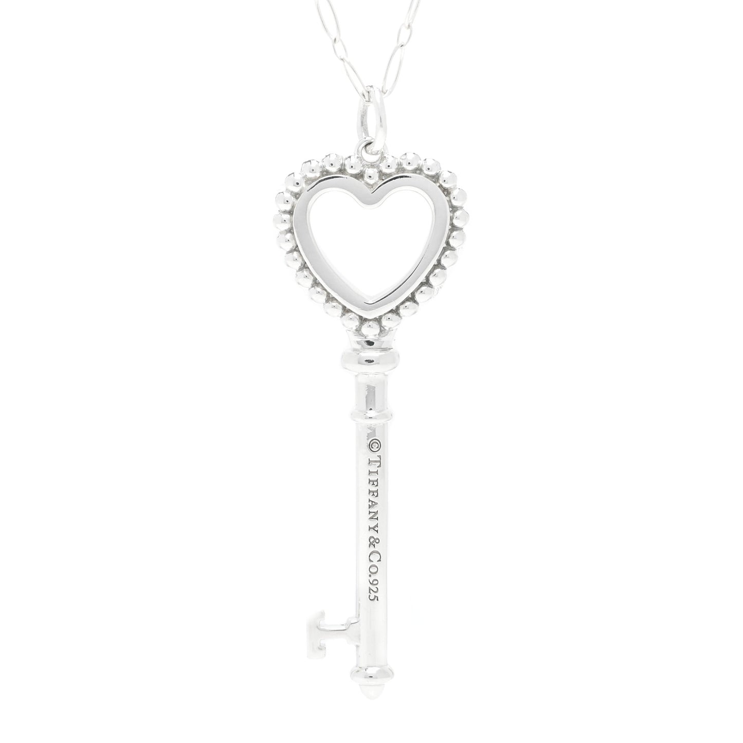 Sterling Silver Enamel Beaded Heart Key Pendant Necklace Blue