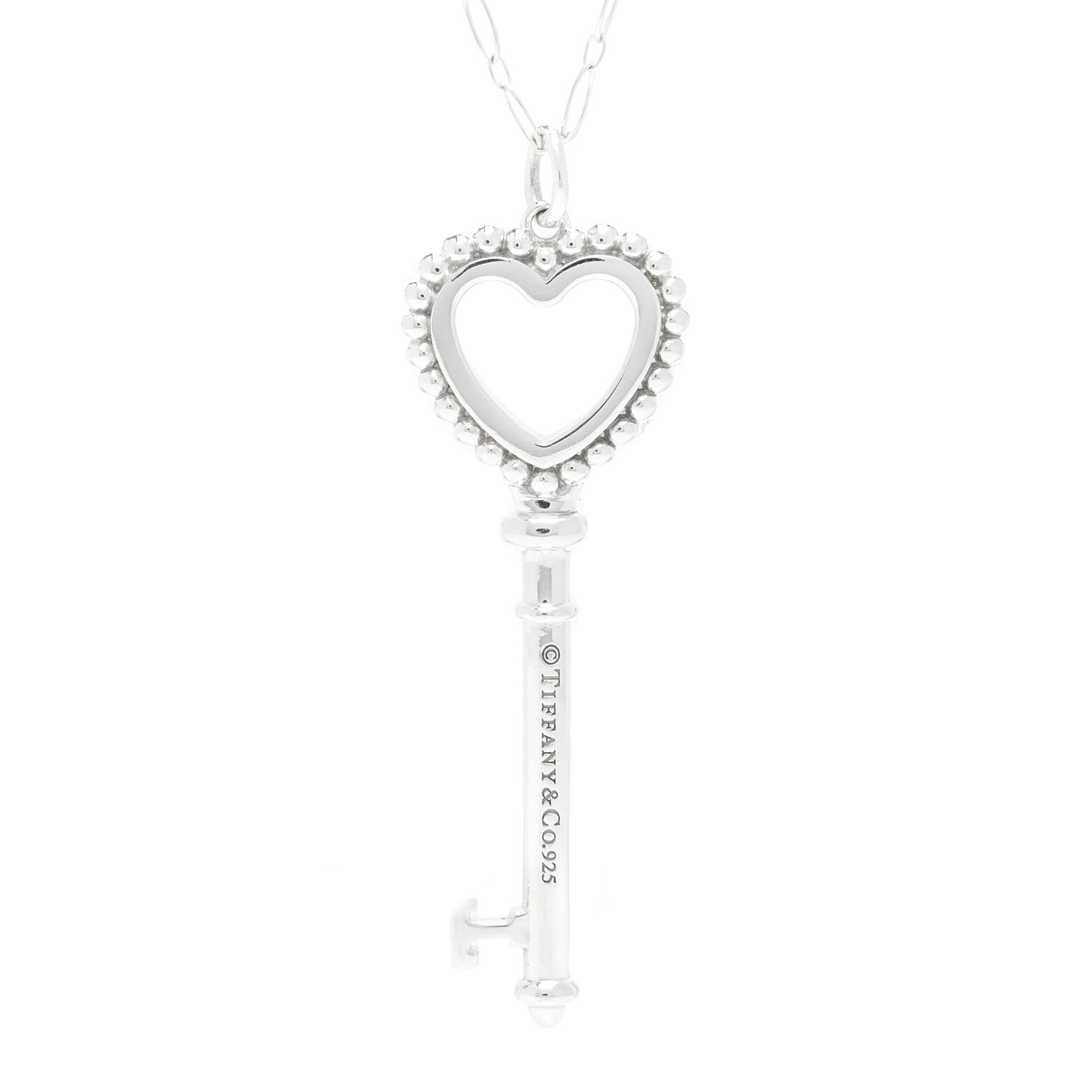 Tiffany Sterling Silver Enamel Beaded Heart Key Pendant Necklace Blue 3 of 5