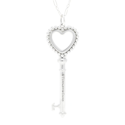 Tiffany Sterling Silver Enamel Beaded Heart Key Pendant Necklace Blue 3 of 5