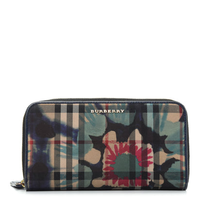Burberry Haymarket Check Floral Print Zip Around Wallet Blue 1 of 8