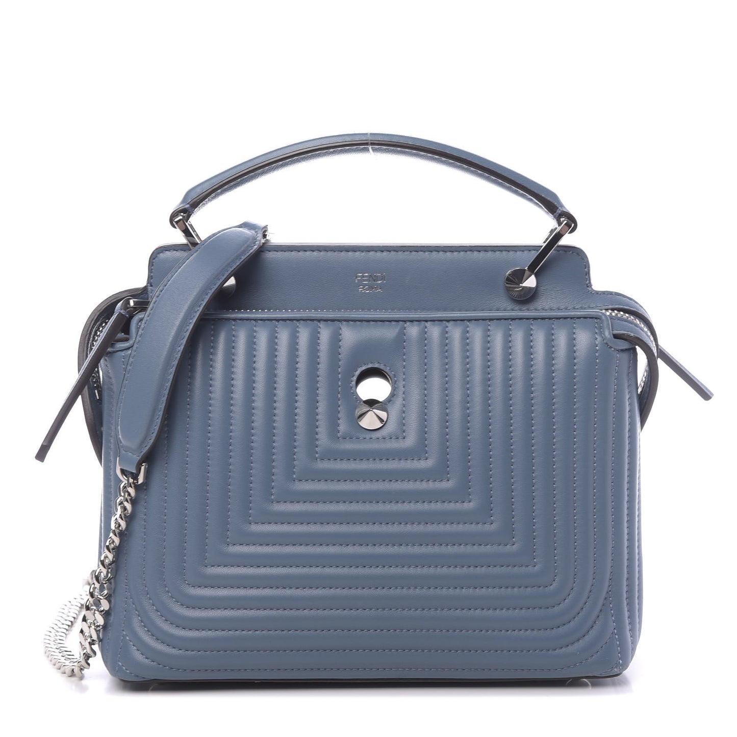 Shiny Nappa Trapuntata Small DotCom Click Top Handle Chain Satchel Blue