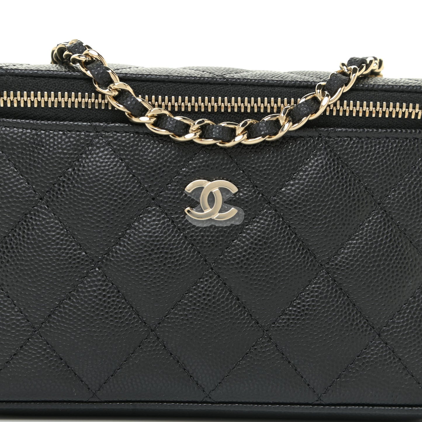 Caviar Quilted Small Vanity Case With Chain Black