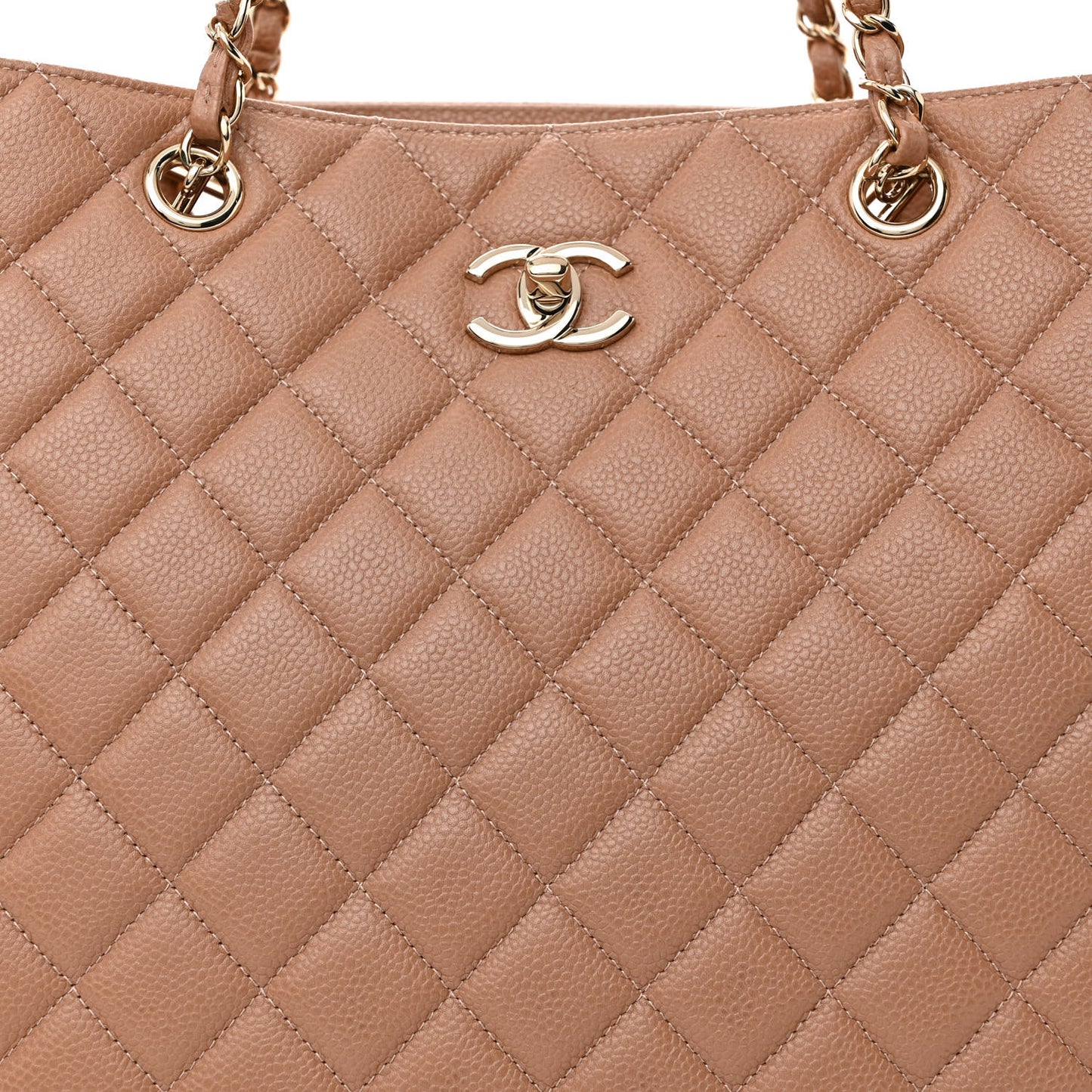 Caviar Quilted Large Classic Shopping Tote Light Beige