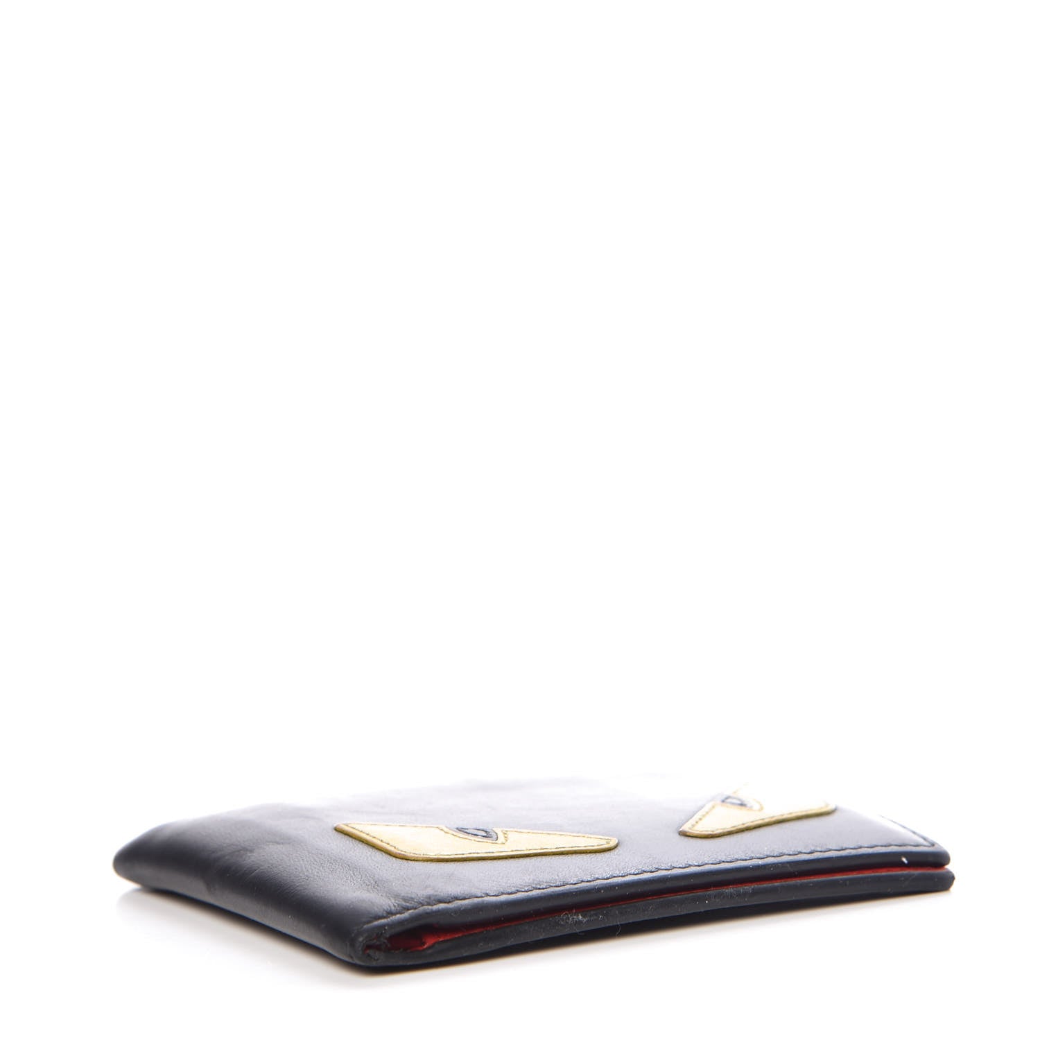 Fendi Vitello Century Monster Eyes Inlay Bi-Fold Wallet Black Giallo Rosso 4 of 14