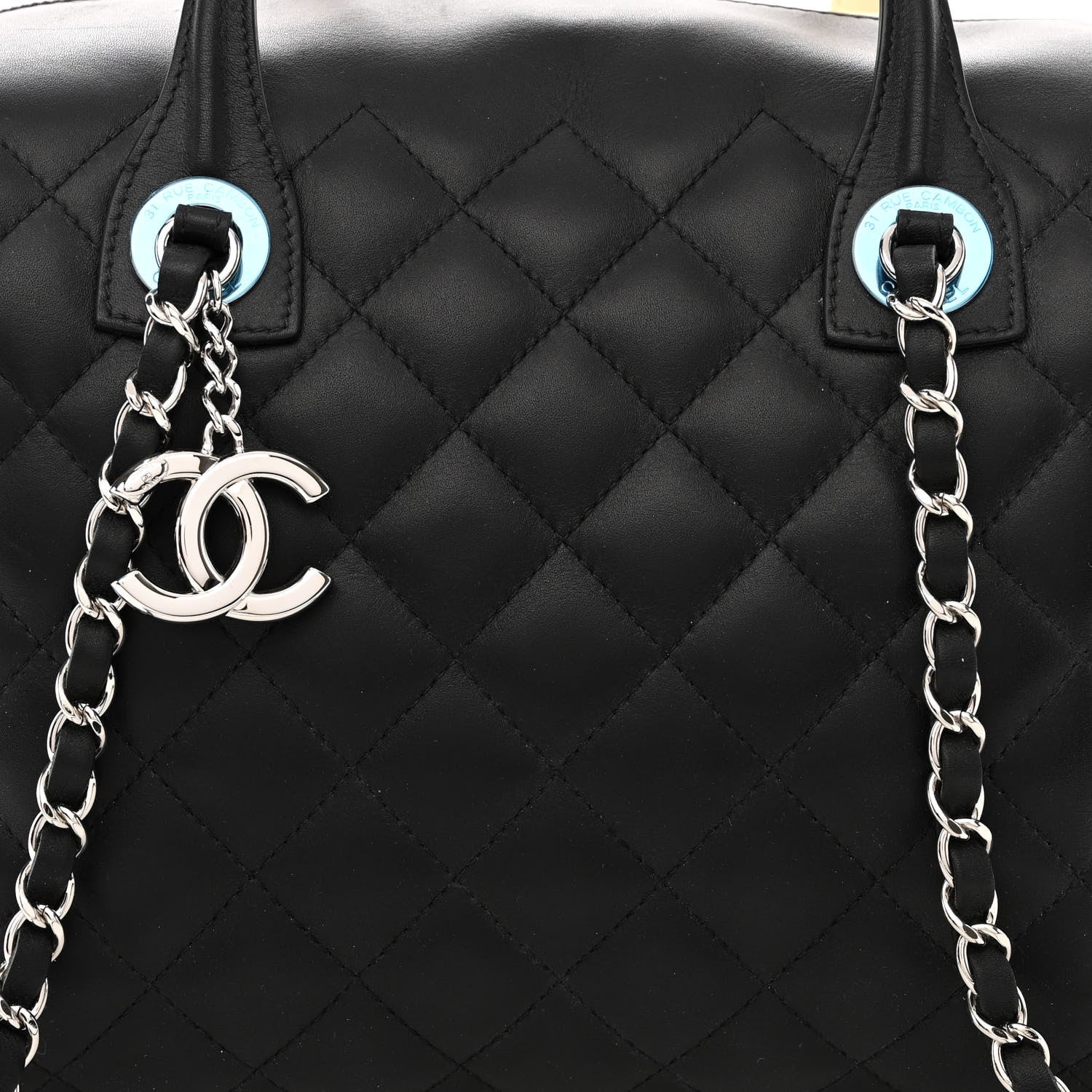 Chanel Calfskin Quilted Large Feather Weight Bowling Bag Black Ivory 8 of 10