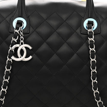 Chanel Calfskin Quilted Large Feather Weight Bowling Bag Black Ivory 8 of 10