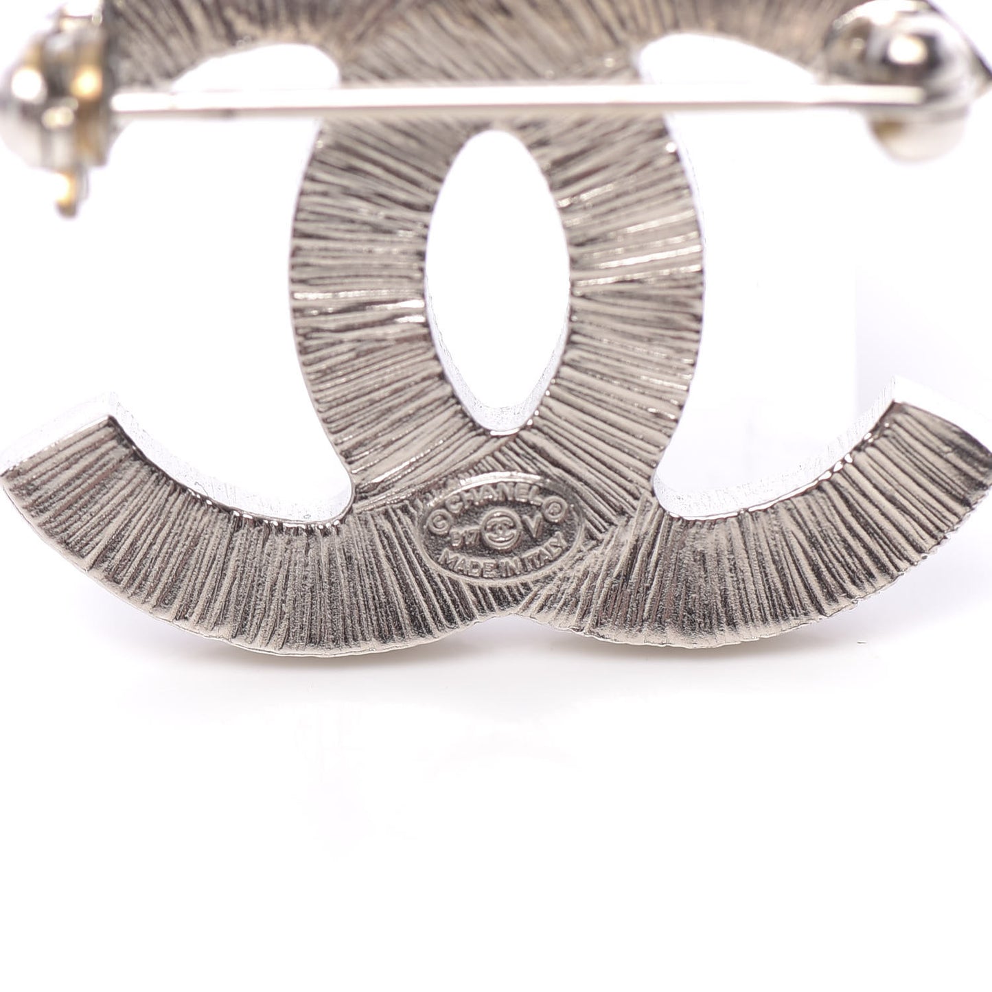 Crystal Baguette CC Mini Brooch Silver