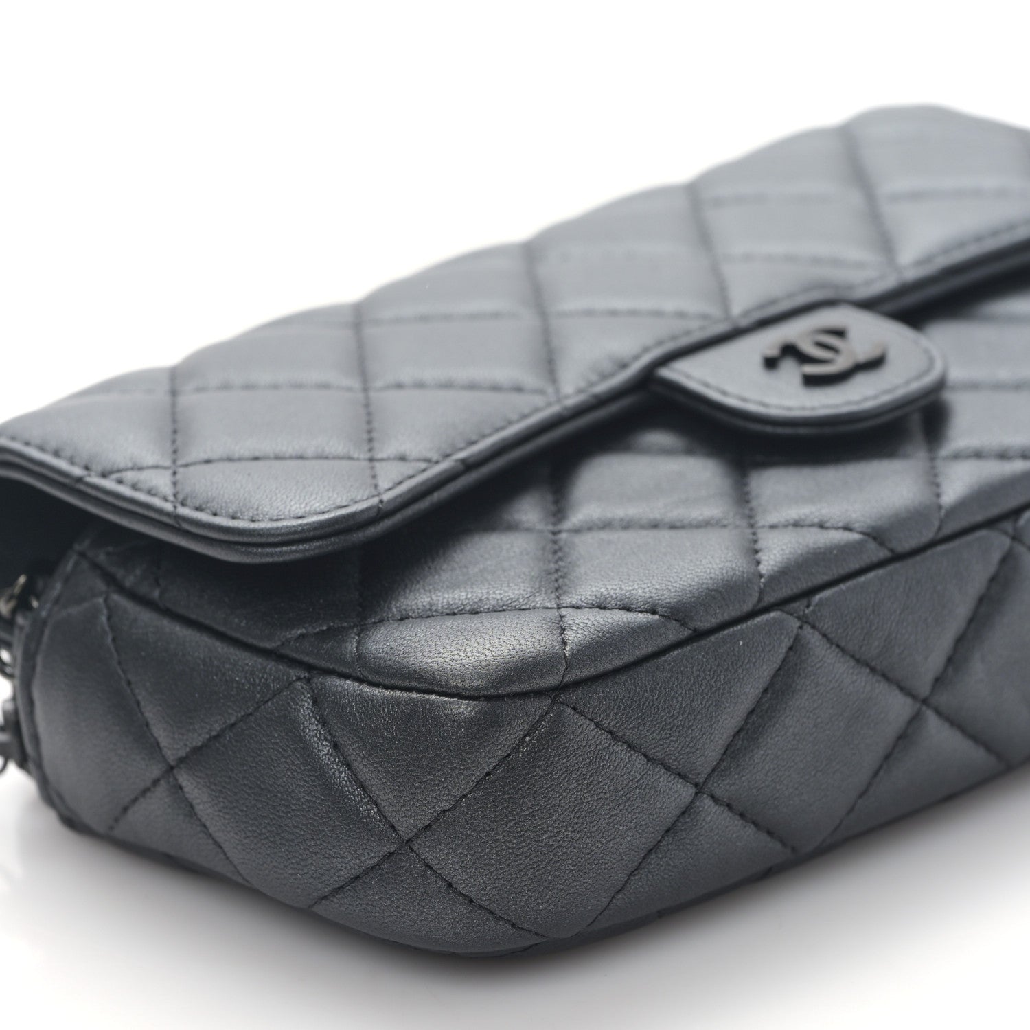 Chanel Lambskin Quilted Flap Phone Holder With Chain So Black 10 of 12