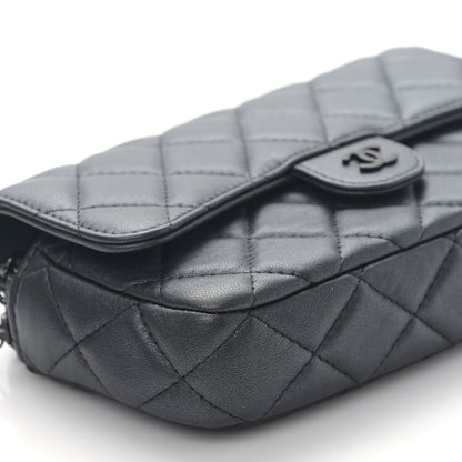 Chanel Lambskin Quilted Flap Phone Holder With Chain So Black 10 of 12