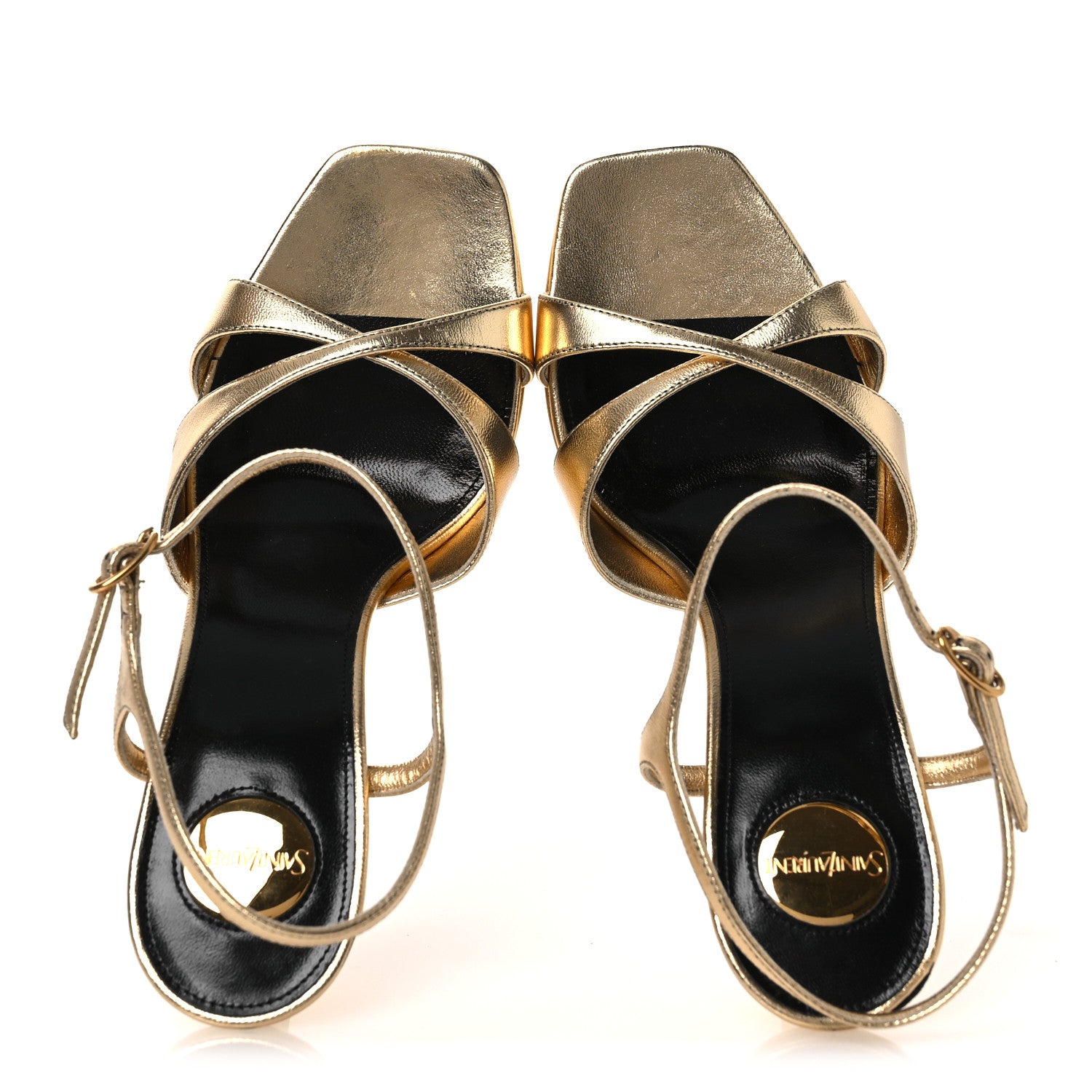 Saint Laurent Metallic Calfskin Debbie 85 Platform Sandals 38 Egypt Gold 3 2 of 13
