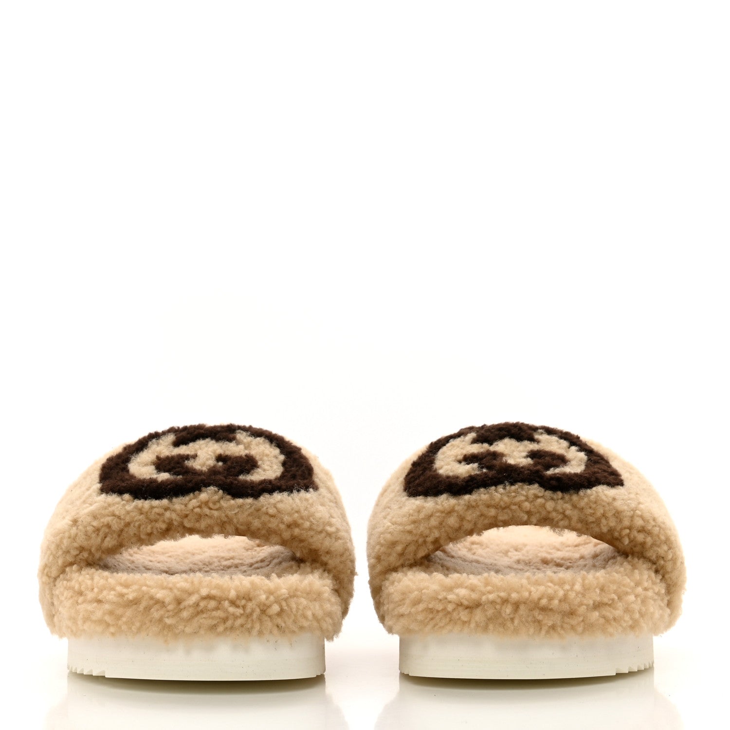 Gucci Shearling Womens Eileen Slide Sandals 38 Cocoa Butterscotch 2 of 9