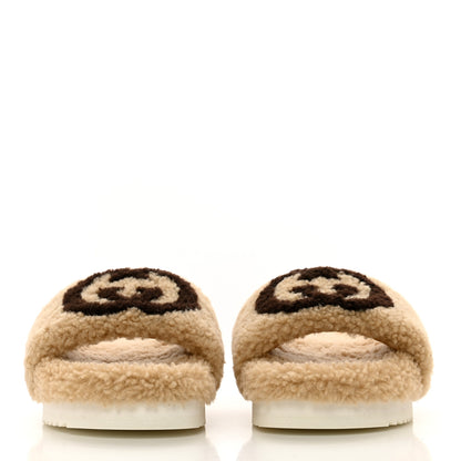Gucci Shearling Womens Eileen Slide Sandals 38 Cocoa Butterscotch 2 of 9