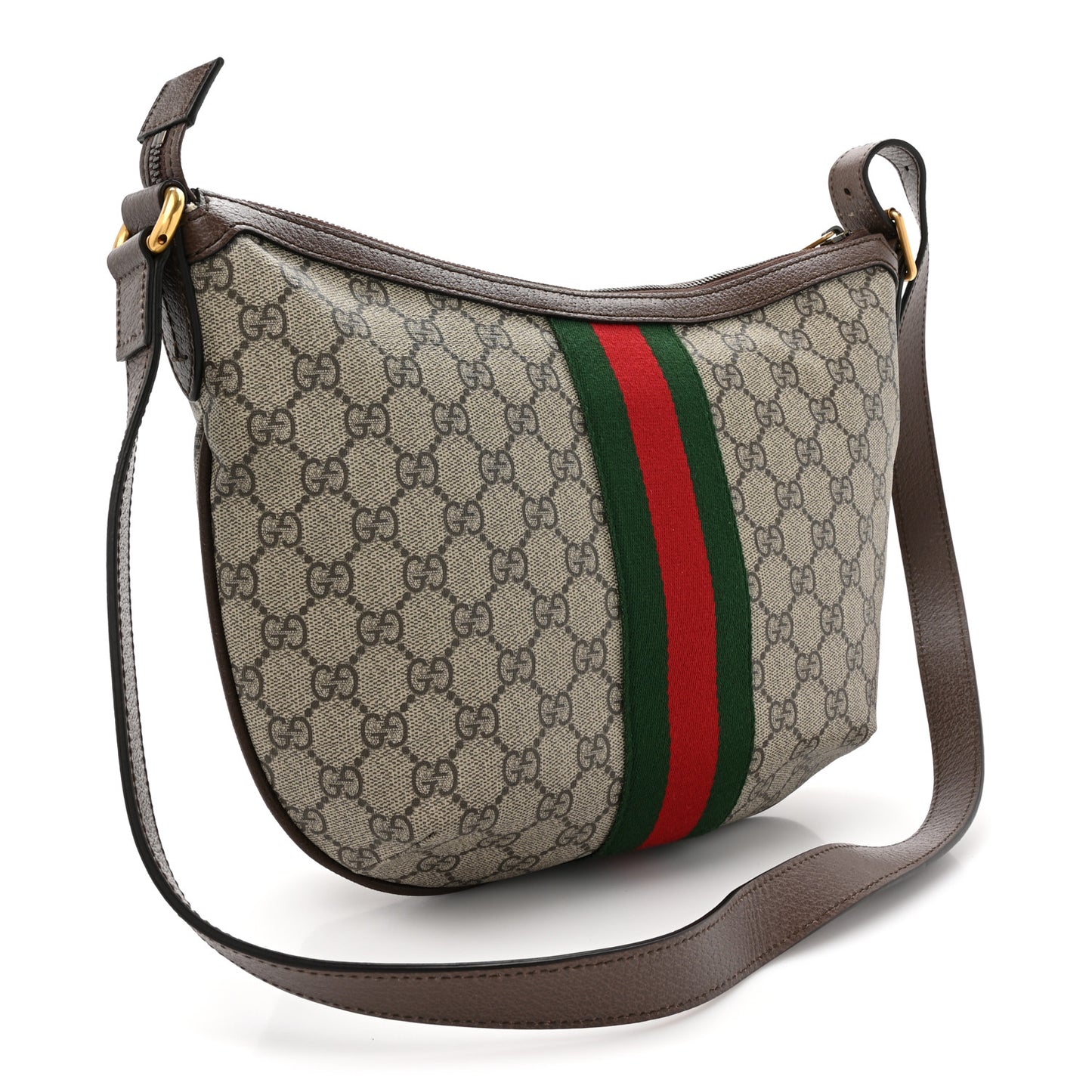 GG Supreme Monogram Web Small Ophidia Half Moon Hobo Brown