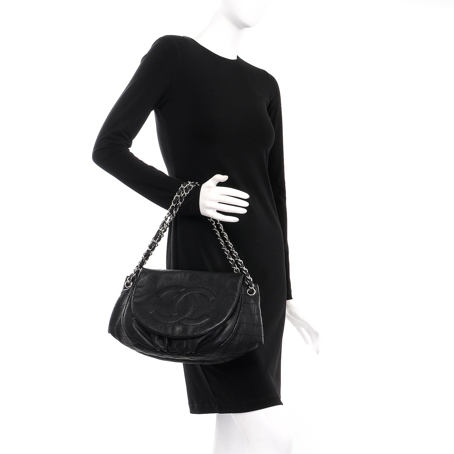Caviar Half Moon Large Flap Black