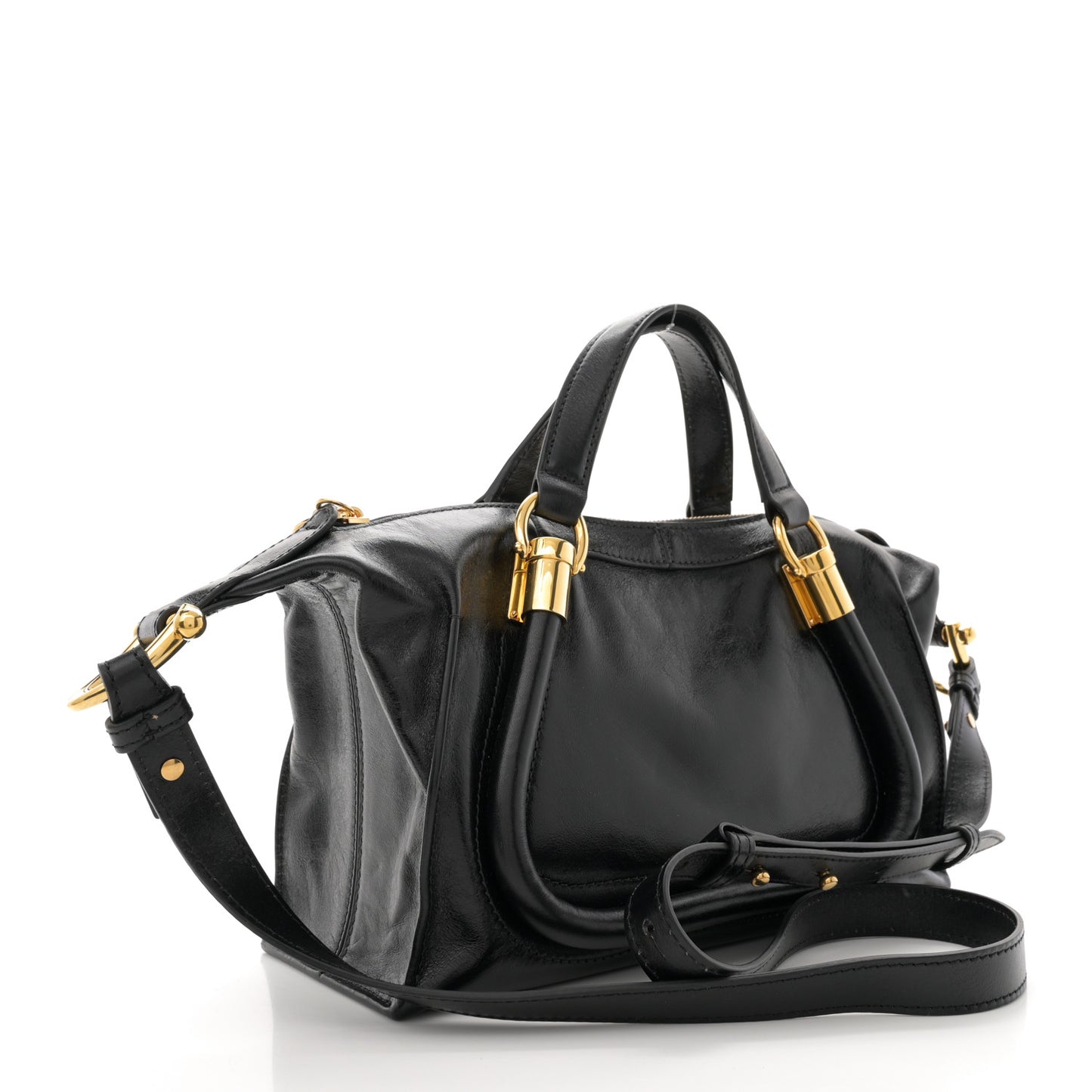 Natural Shiny Calfskin Small Paraty 24 Bag Black