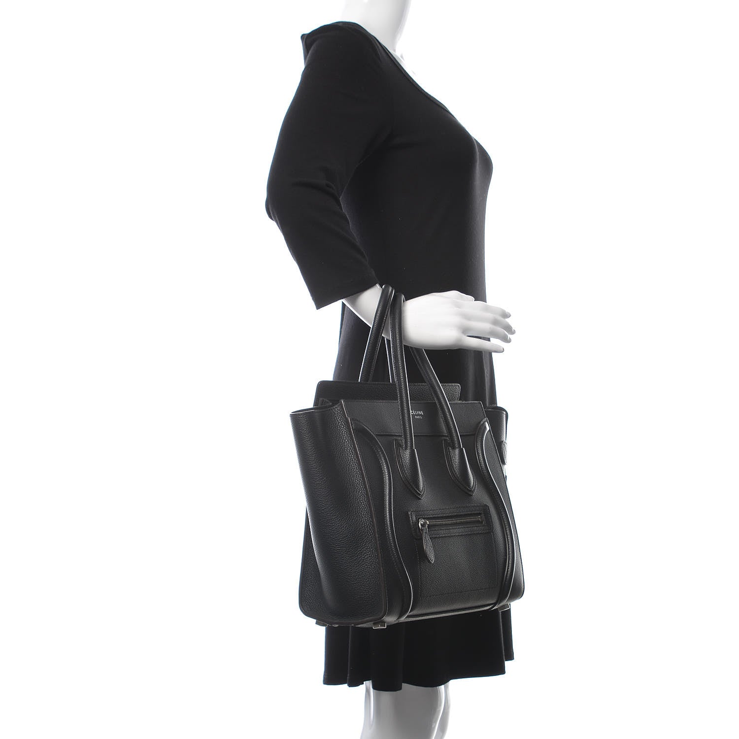 Celine Drummed Calfskin Micro Luggage Black 2 of 9
