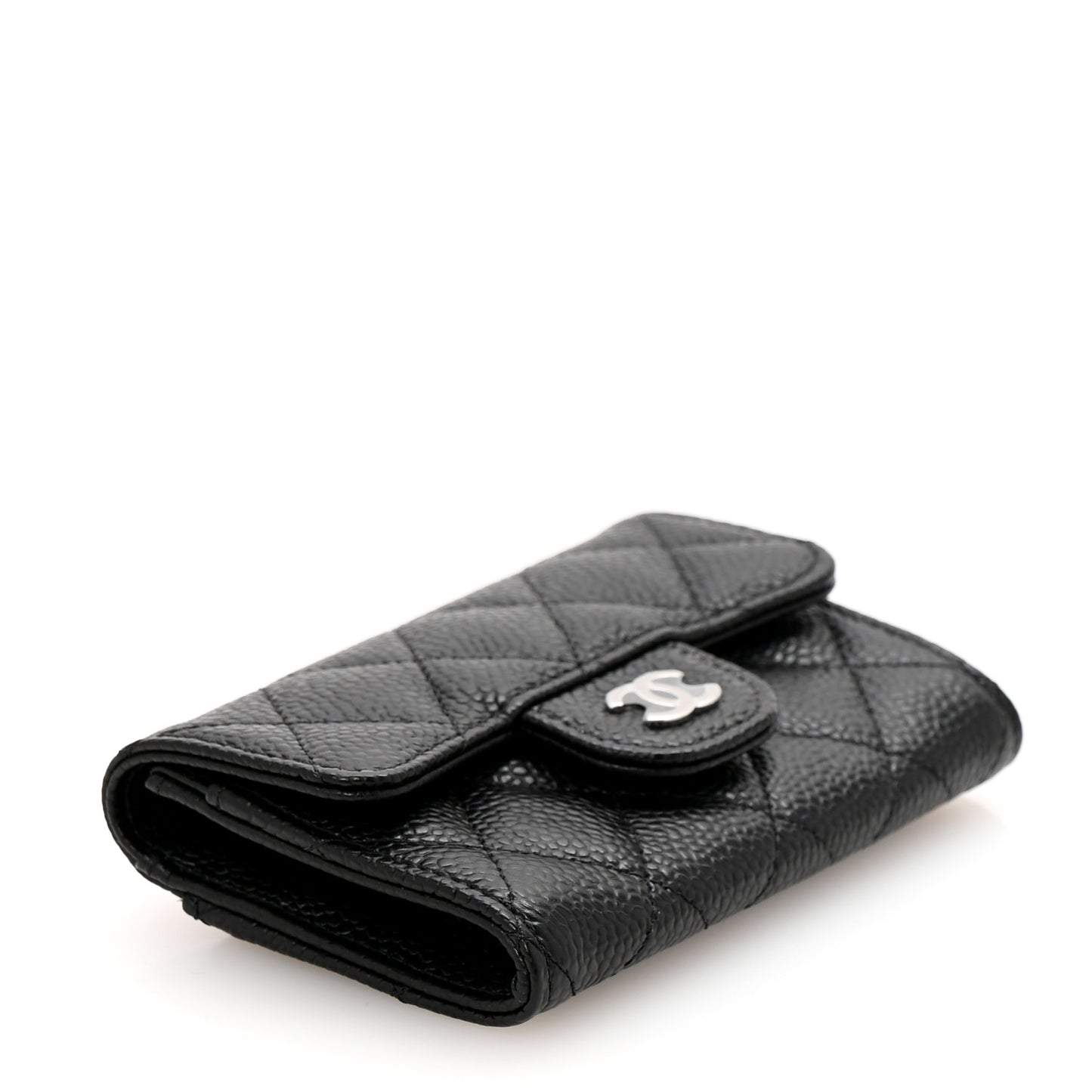 Caviar Quilted Flap Card Holder Wallet Black