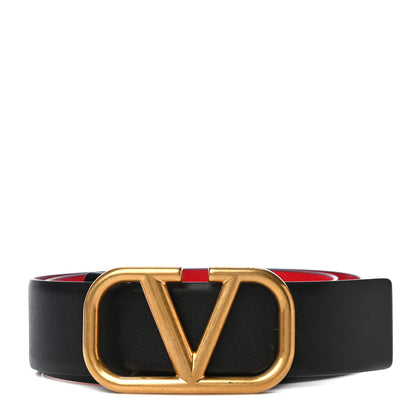Valentino Garavani Glossy Calfskin VLogo Reversible 40mm Belt 80 Black Rouge Pur 1 of 7