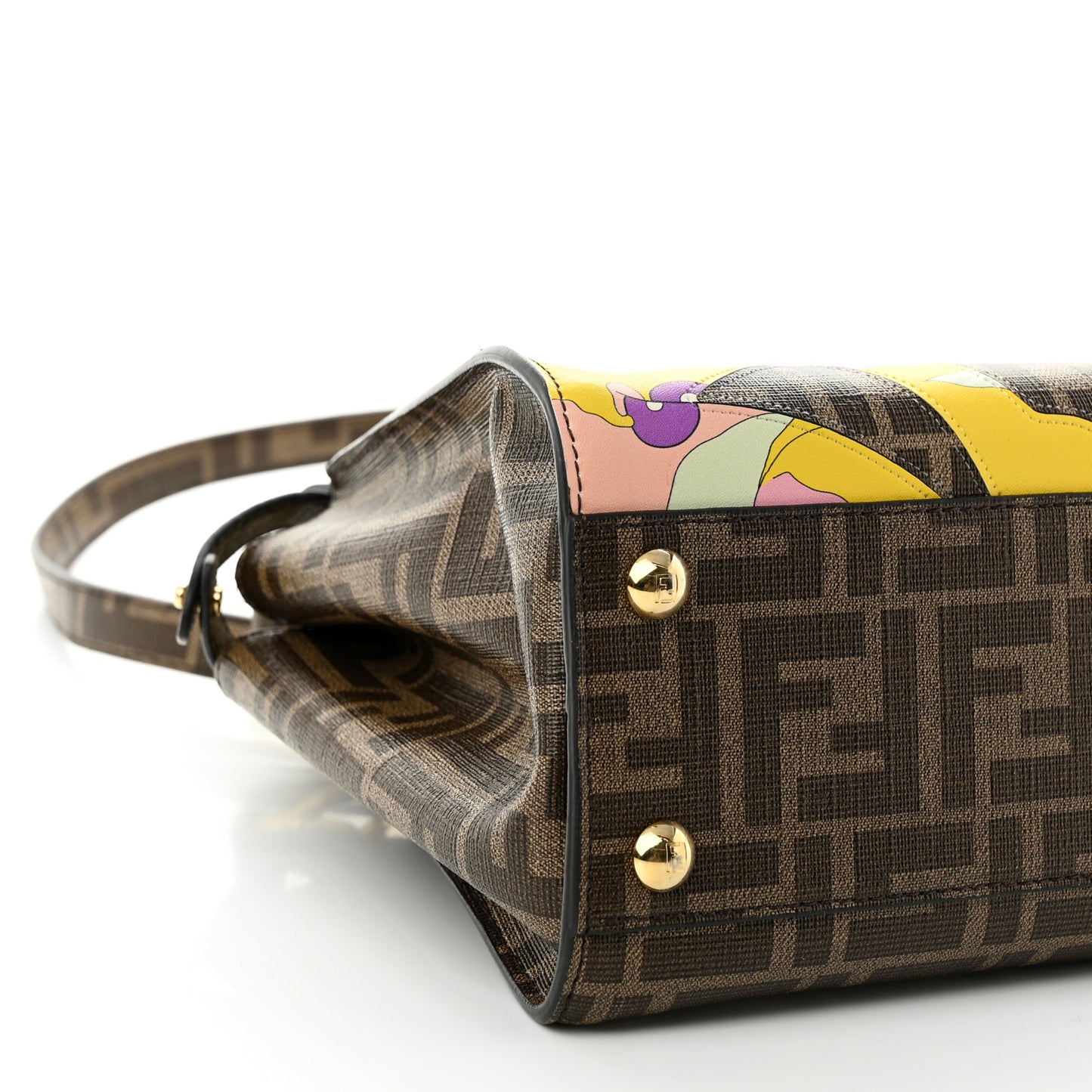 Glazed Fabric Vitello FF 1974 Hairdo Girls Inlay Mini Peekaboo Iconic Satchel Mogano Panna Multicolor