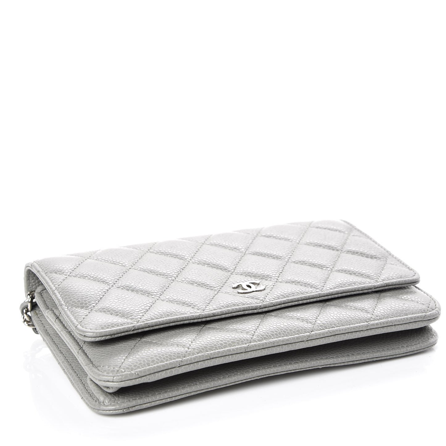 Caviar Quilted Wallet on Chain WOC Grey