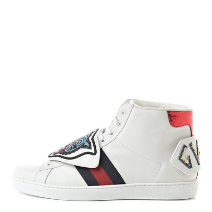 Gucci Calfskin Ayers Embroidered Web Mens Ace Removable Patches High Top Sneakers 9 White 1 of 8