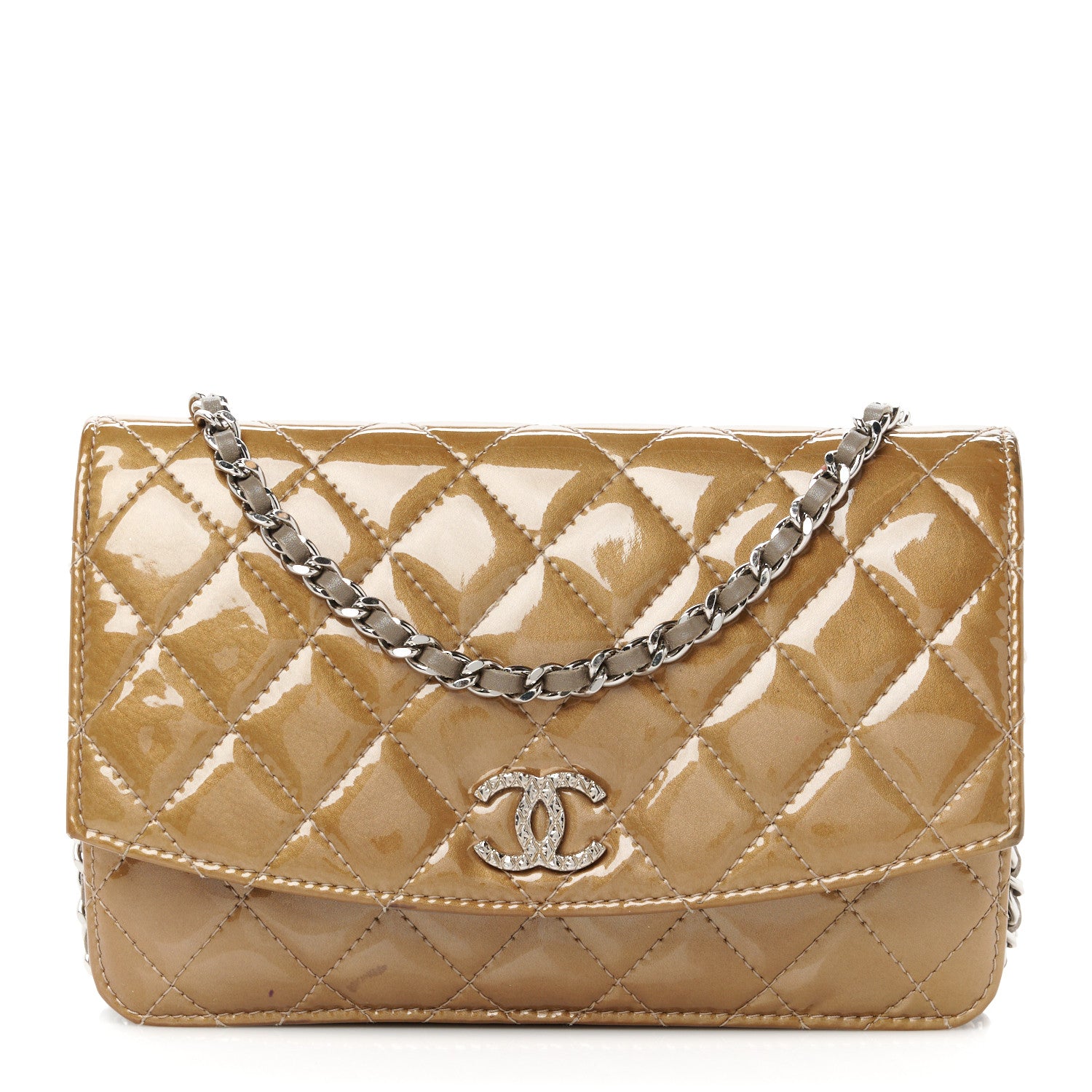 Chanel Patent Quilted Brilliant Wallet On Chain WOC Grey 1 of 11