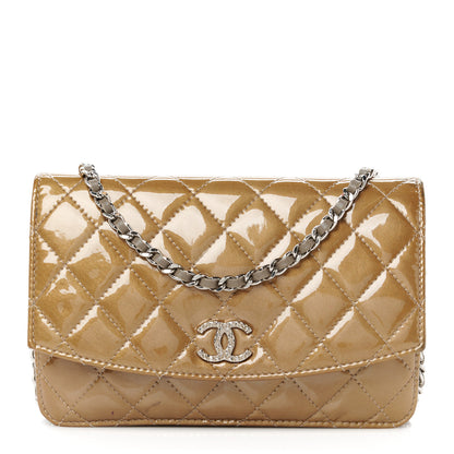 Chanel Patent Quilted Brilliant Wallet On Chain WOC Grey 1 of 11