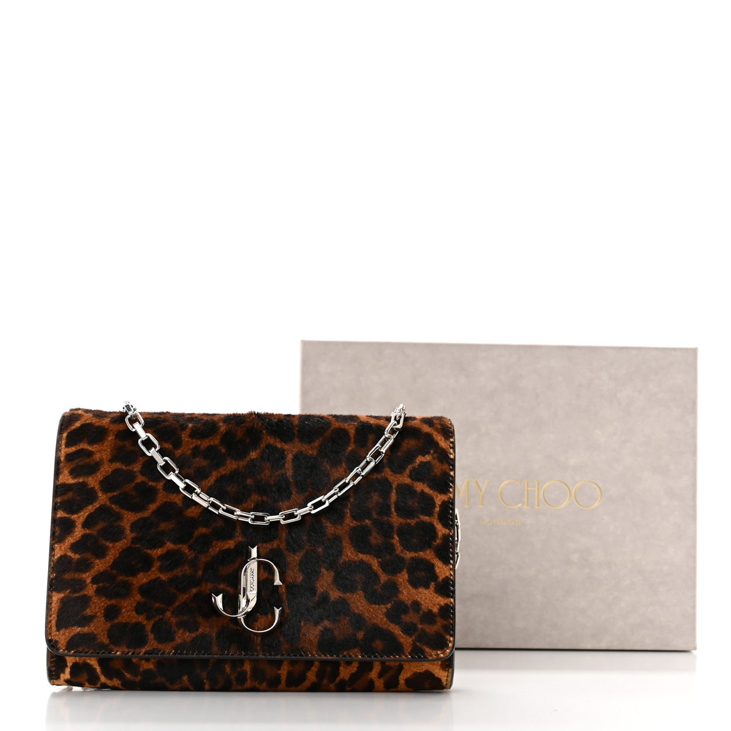 Pony Hair Leopard Varenne Chain Clutch Natural
