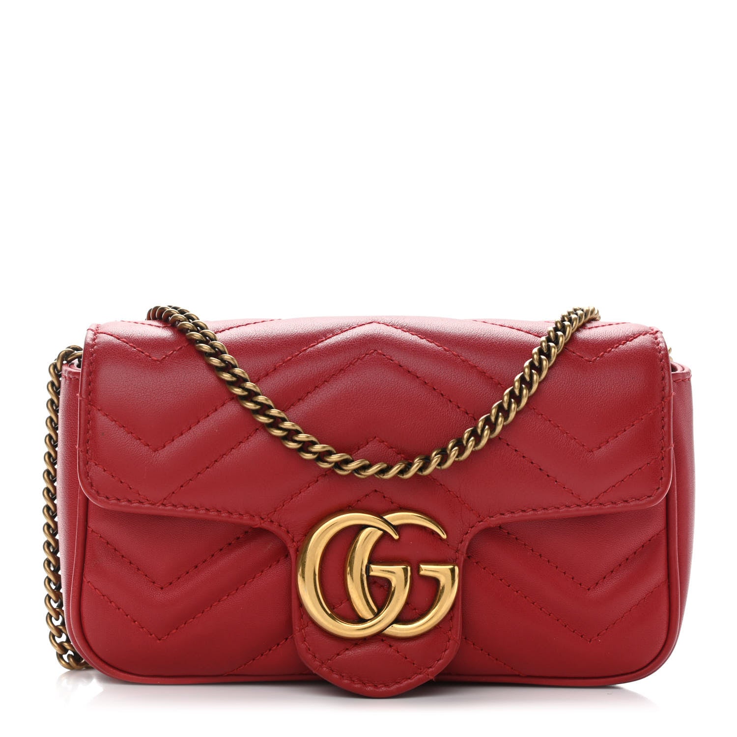 Gucci Calfskin Matelasse Super Mini GG Marmont Shoulder Bag Hibiscus Red 1 of 10