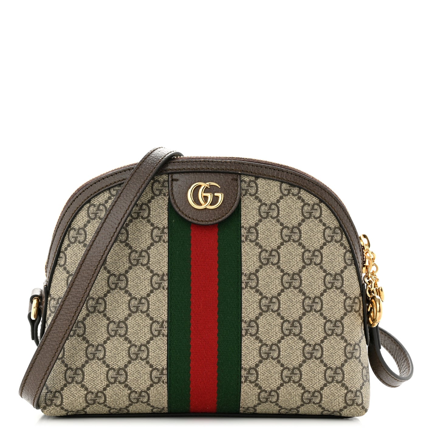 GG Supreme Monogram Textured Dollar Calfskin Web Small Ophidia Dome Shoulder Bag Beige Ebony New Acero