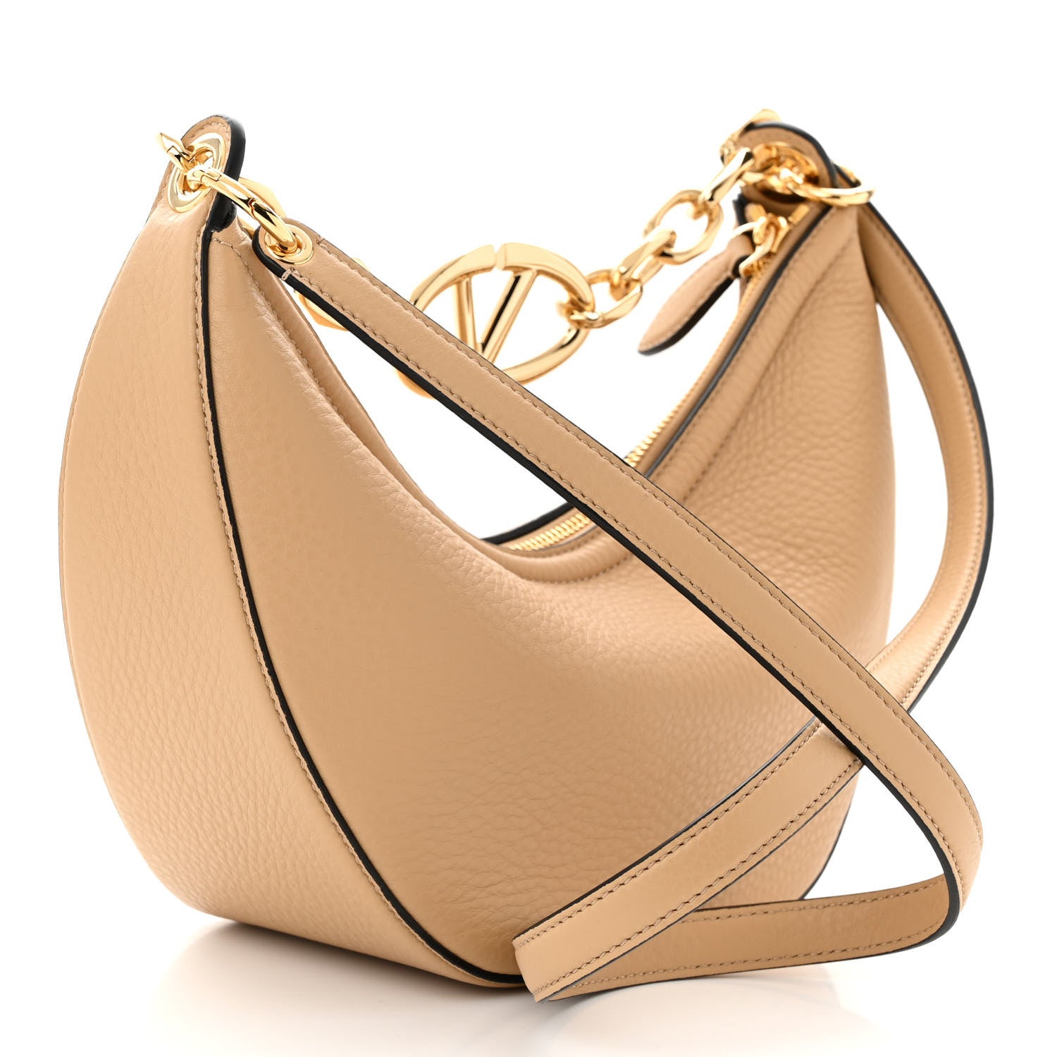 Valentino Garavani Grainy Calfskin Small Vlogo Moon Hobo Bag Cappuccino 3 of 10