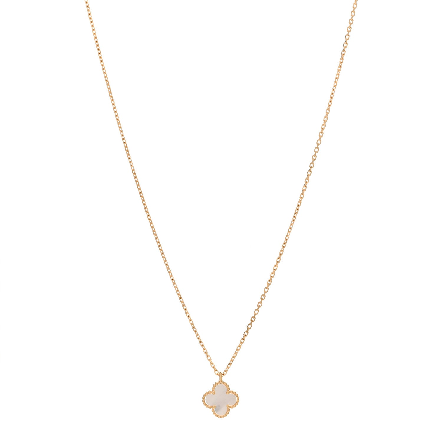 Van Cleef & Arpels 18K Yellow Gold Mother of Pearl Sweet Alhambra Pendant Necklace 1 of 6