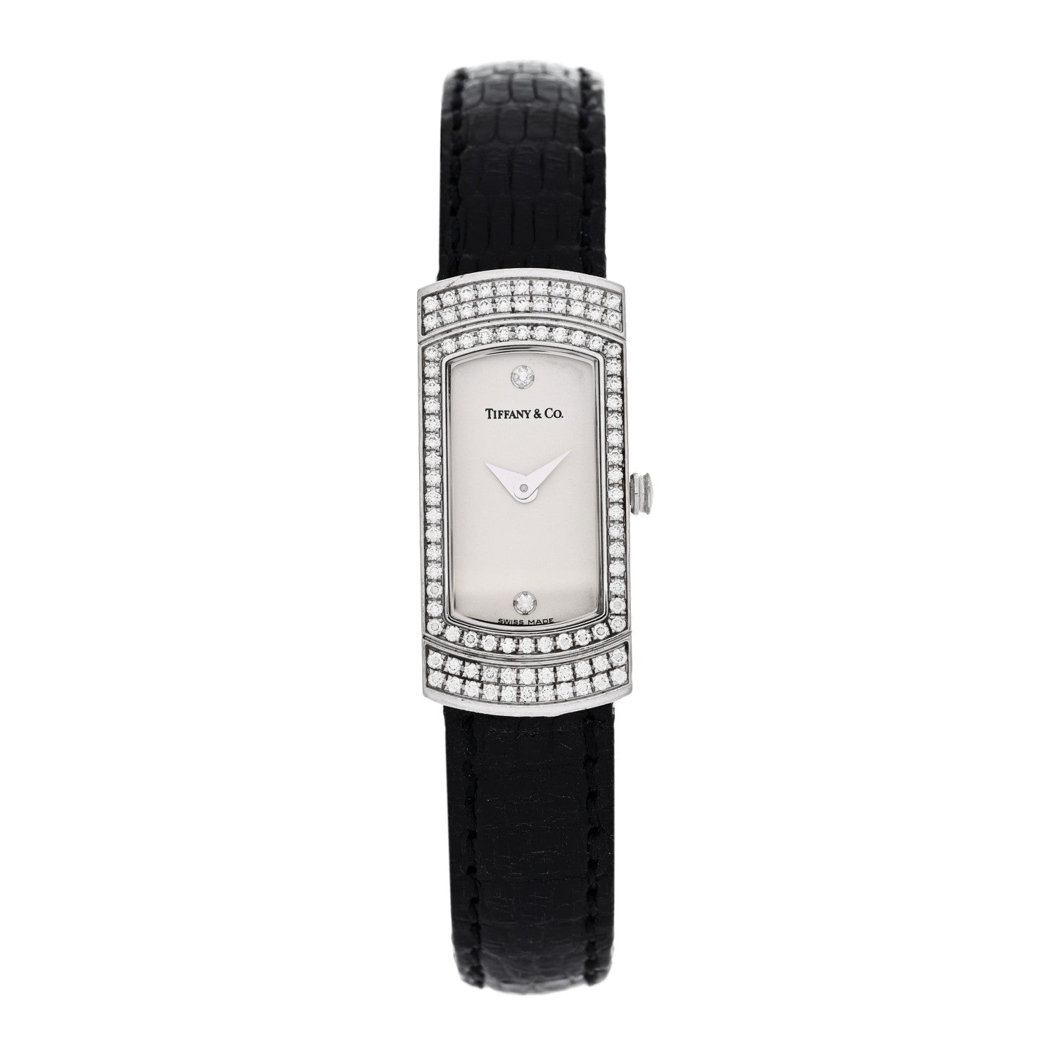 Tiffany 18K White Gold Alligator Diamond Bezel 14mm Cocktail Quartz Watch 1 of 4