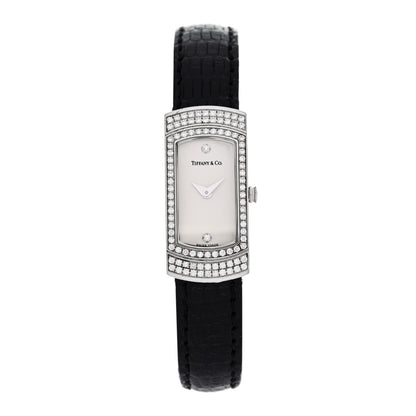 Tiffany 18K White Gold Alligator Diamond Bezel 14mm Cocktail Quartz Watch 1 of 4